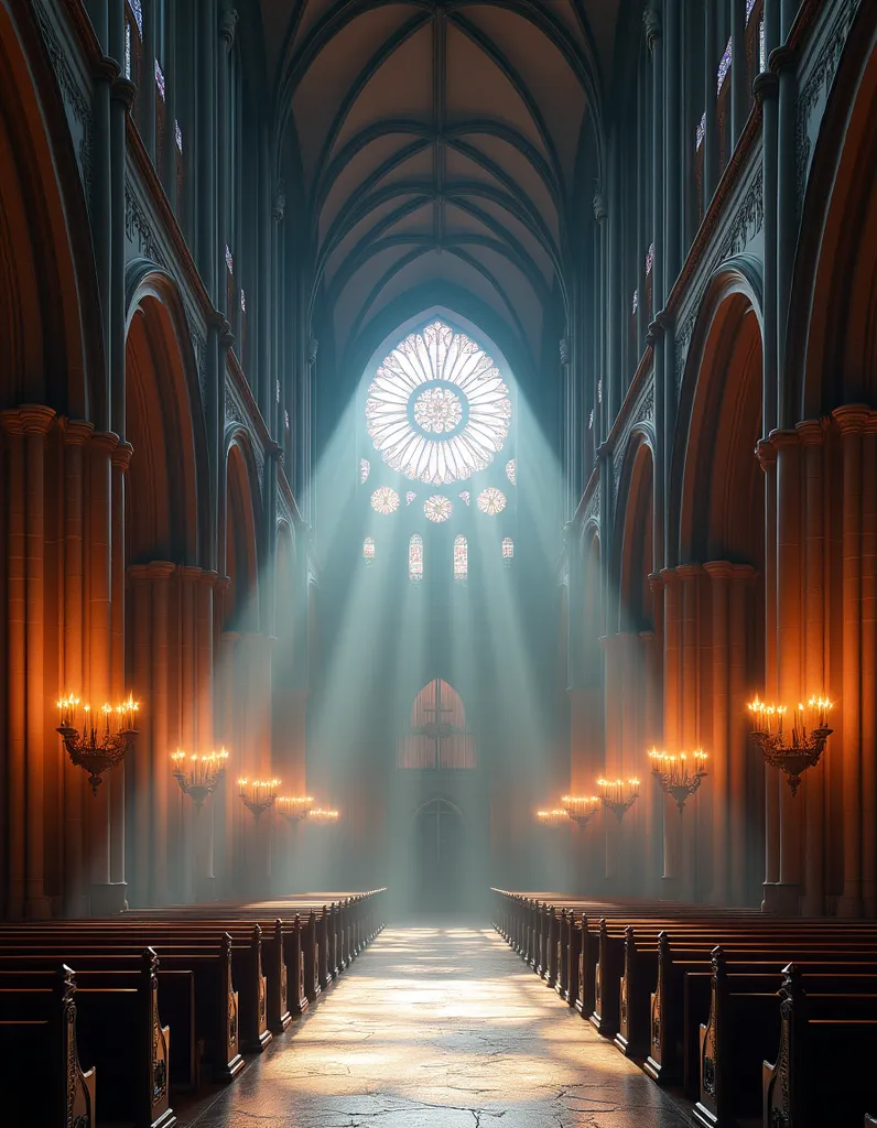 Gothic Cathedral Interior Light - AI generated Architecture & Interiors image (gothic, cathedral, stained glass)