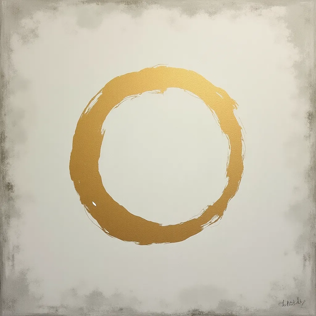 Golden Enso Circle on Concrete - AI generated Abstract & Artistic image (minimalist, enso, zen)